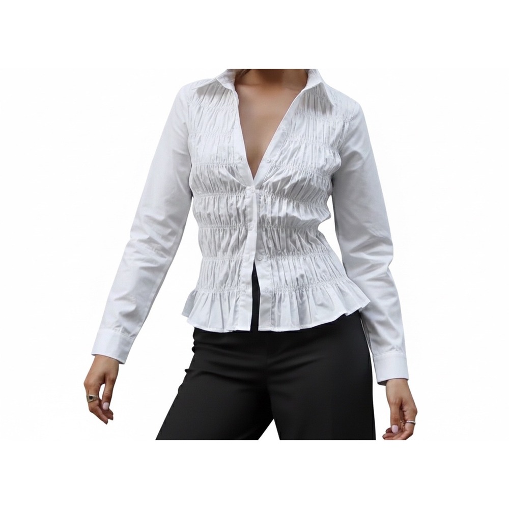Princess Polly White Ruched Peplum Shirt